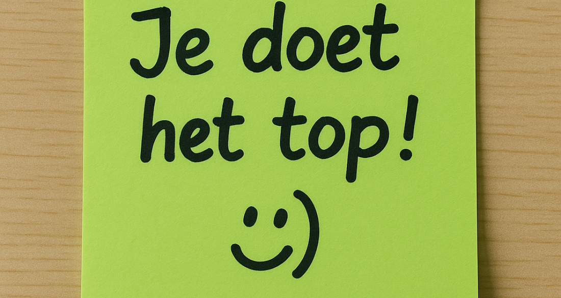 Postit met de tekst 'Je doet het top! op