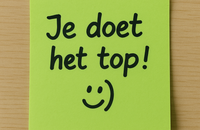 Postit met de tekst 'Je doet het top! op